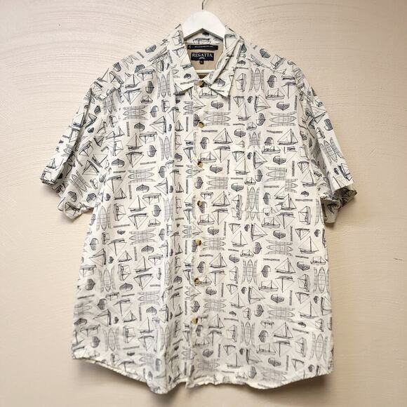 Regatta Button Down Shirt Size Xl Nautical Mens Short Sleeve Collar Flaw Used - Picture 1 of 7